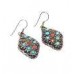 Earrings Silver 925 Sterling Dangle Drop Women Coral & Turquoise Stone Gift D661